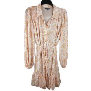 Sam And Jess Sparkly Gold/Pink Sheer Sleeved Ruffled Abstract Dress Sz Medium